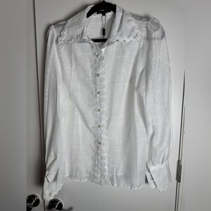 NWOT Beulah button down semi sheer‎ blouse, medium